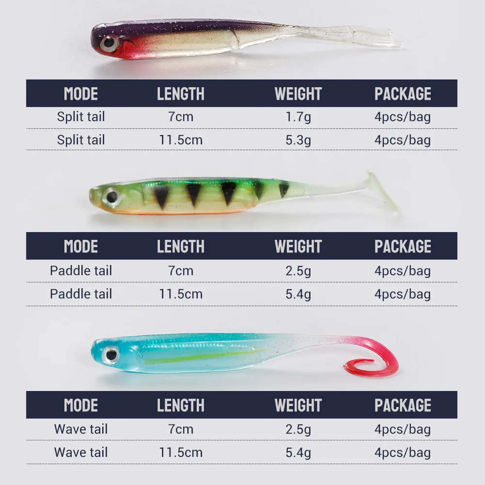 NOEBY-señuelo blando de silicona, pececillo, cola en T, láser interior, cebos artificiales, Swimbait para lubina, pesca en el mar, 75mm, 115mm - imagen 3