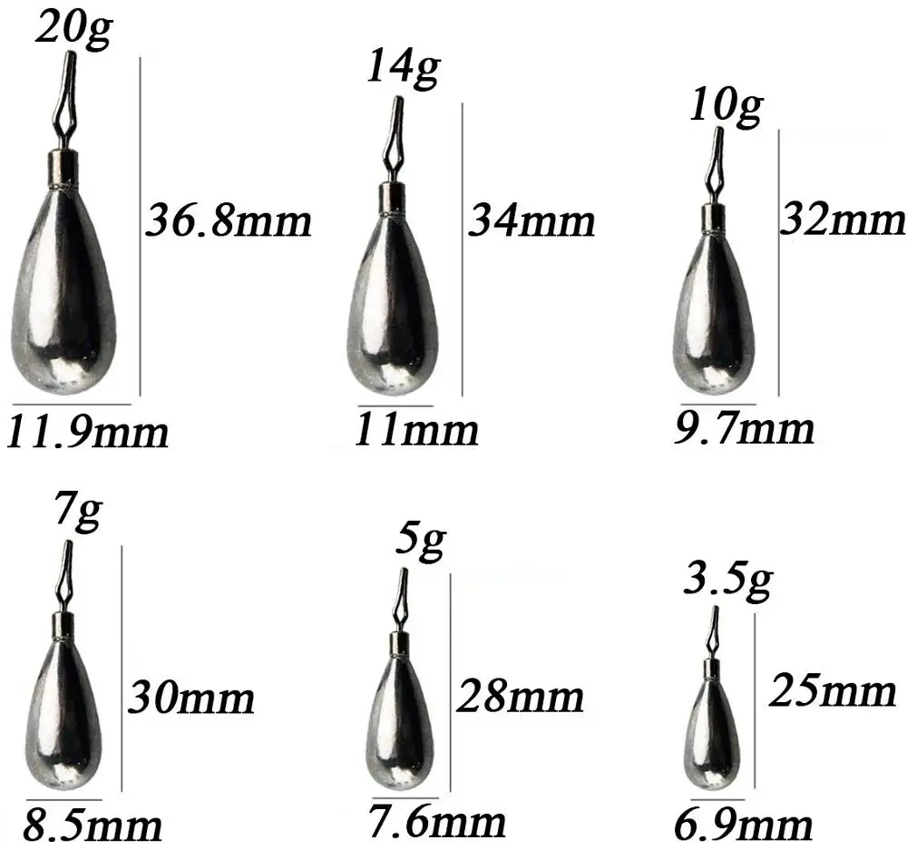 Pesas de pesca de 3,5g, 5g, 7g, 10g, 14g y 20g, 5 o 10 unidades - imagen 2