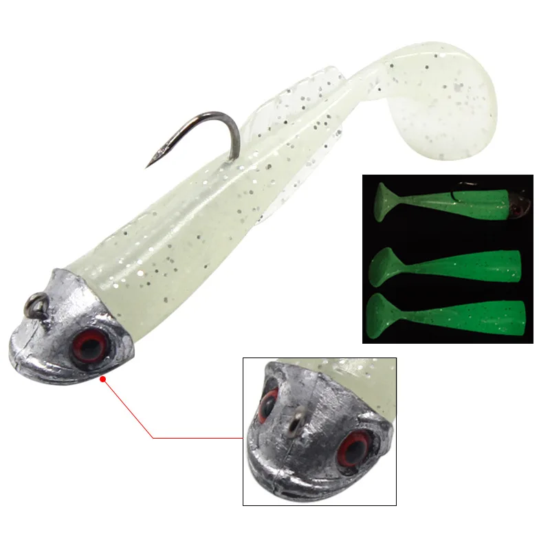 Señuelo de repuesto para pesca Jigging, cebo suave de 5,6 cm, cabeza 3D, cola en T de pez, aparejos de pesca, novedad, 2 - imagen 2