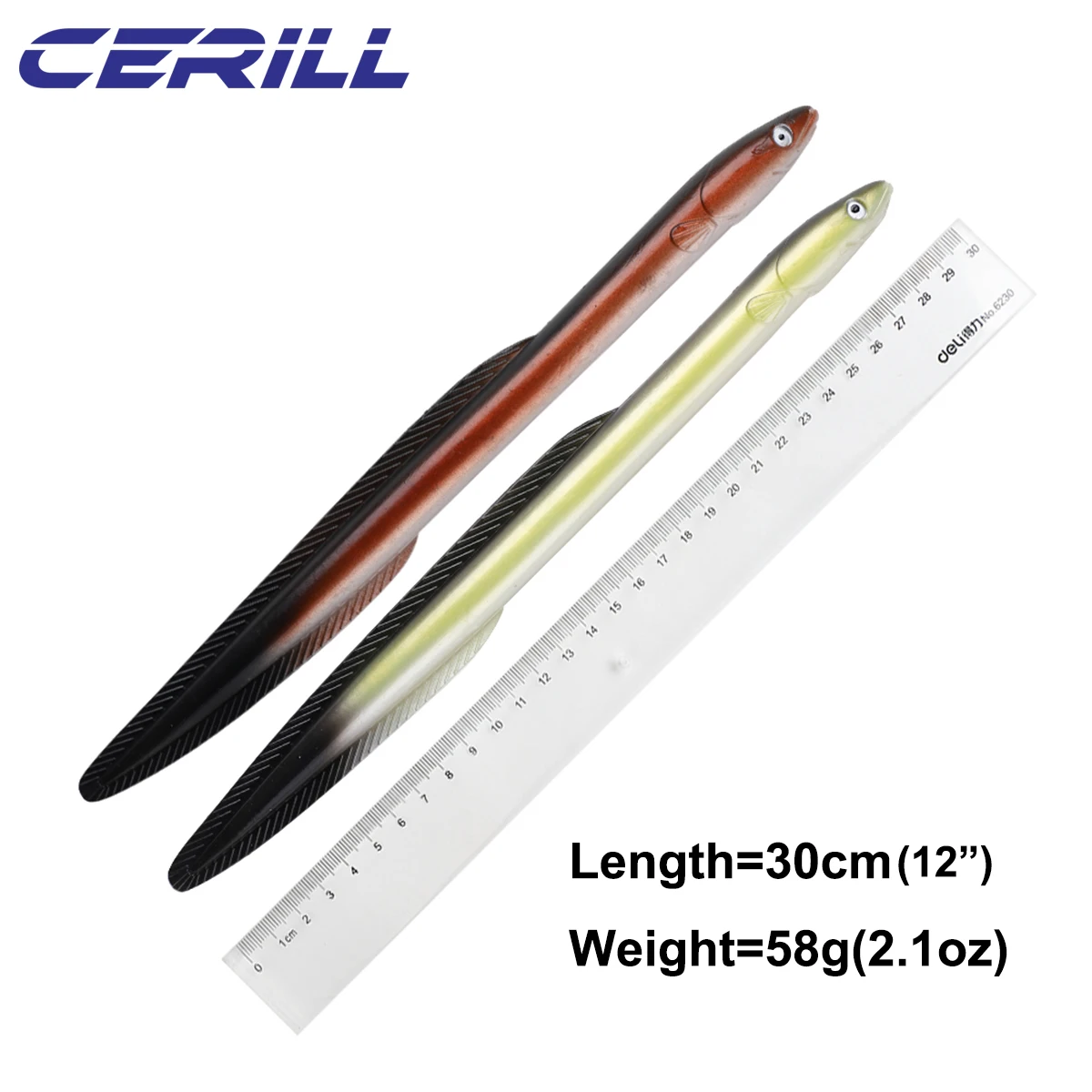 Ceril-cebo de Anguila suave de 30cm 58g, Señuelos de Pesca artificiales, Señuelos de Pesca, Jigging, silicona, Lucio, pececillo, Swimbait, aparejos de pesca de aguja de plástico - imagen 2