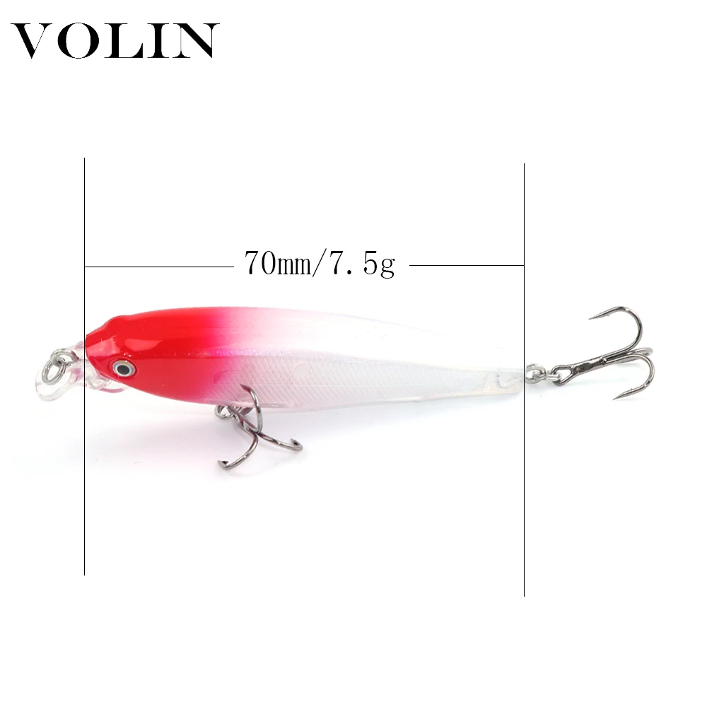 Volin-señuelo de pesca Wobbler Minnow, aparejos de lubina, manivela Baits70mm7.5g con 2 anzuelos, novedad, 1 ud. - imagen 2