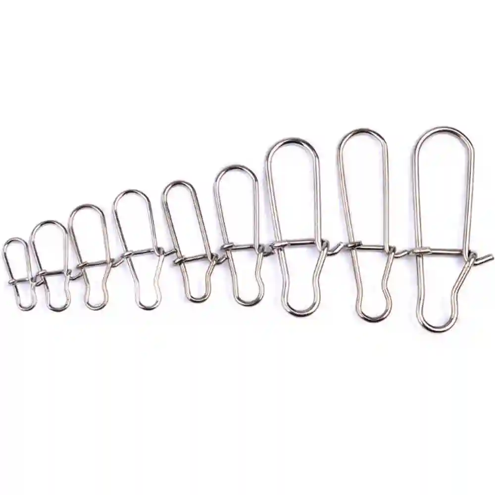 100 unids/lote de pasador de presión de pesca de acero inoxidable, barril de pesca, bloqueo de Clip rápido, conector de señuelo giratorio a presión, accesorios de aparejos - imagen 4