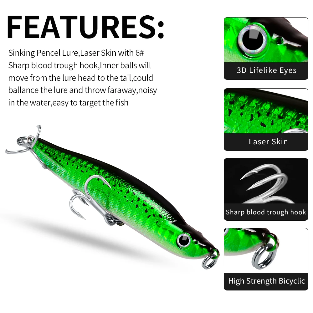 PROBEROS-SEÑUELOS DE PESCA DE 10cm-3,94 "/17g-0,6 oz, lápiz de hundimiento, Wobblers de fundición larga, Swimbait, cebo duro Artificial, aparejos de pesca - imagen 5
