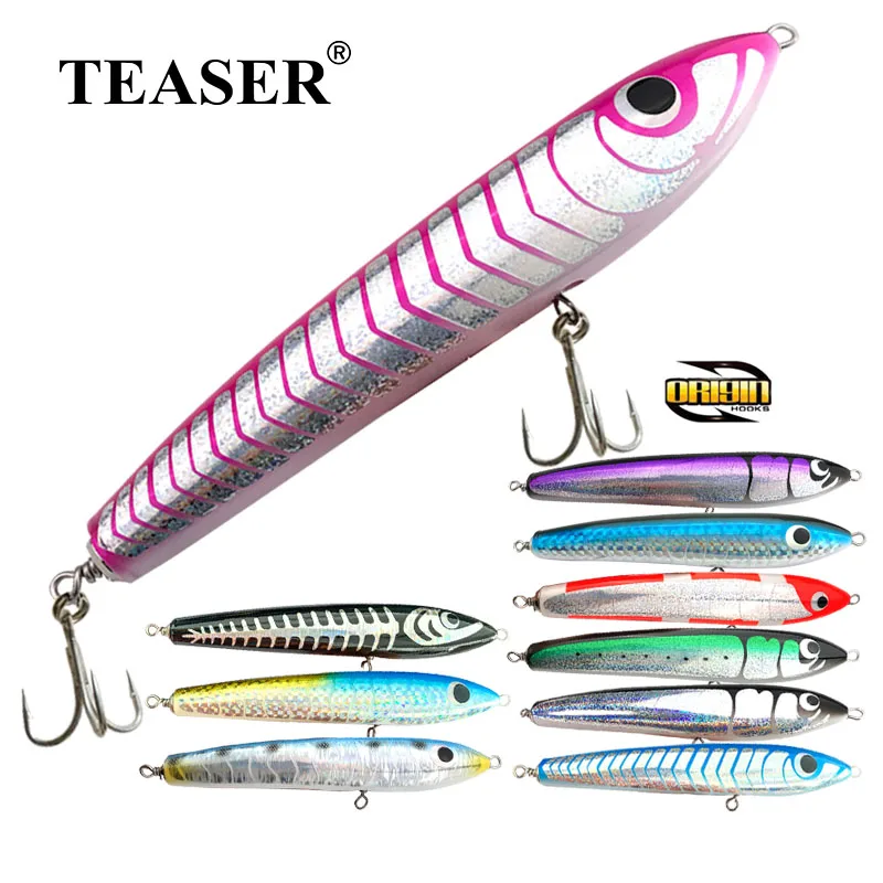 TEASER-señuelo de pesca de madera, lápiz flotante Artificial, Wobblers de fundición larga, 90g120g140g Swim Stickbait TopWater