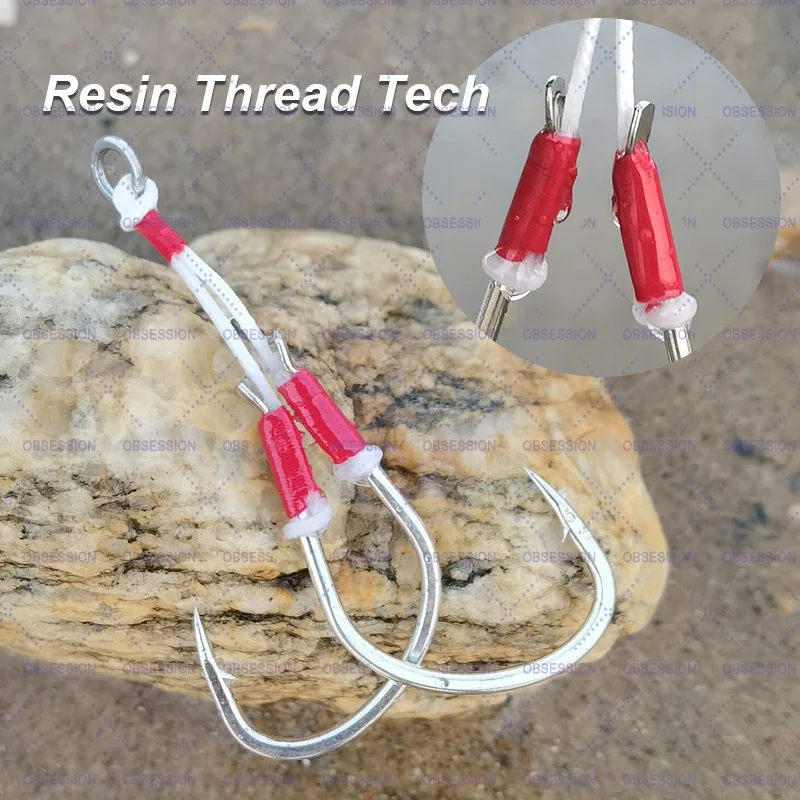 OBSESSION-anzuelo de púas de acero al carbono para pesca en el mar, anzuelos de Jigging lento, accesorios de pesca de Lucio, 1/0-9/0, 10 Uds. - imagen 3