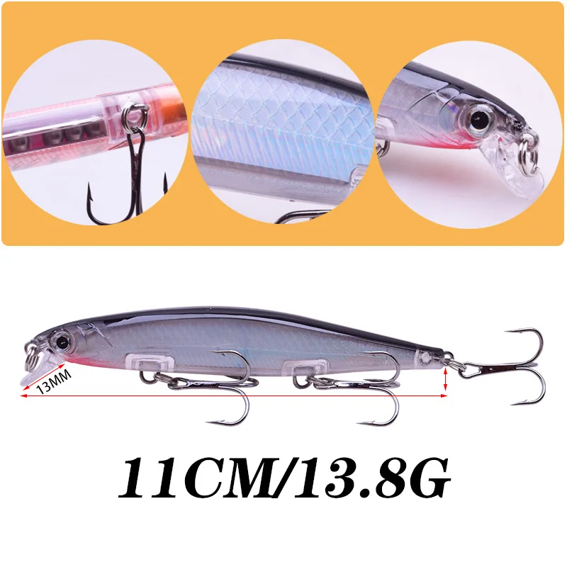 Señuelos de Pesca Minnow láser, se hunden lentamente, Swimbait, 11cm, 13,5g, cebo duro Artificial, Crankbait, Lucio, carpa, 1 ud. - imagen 2