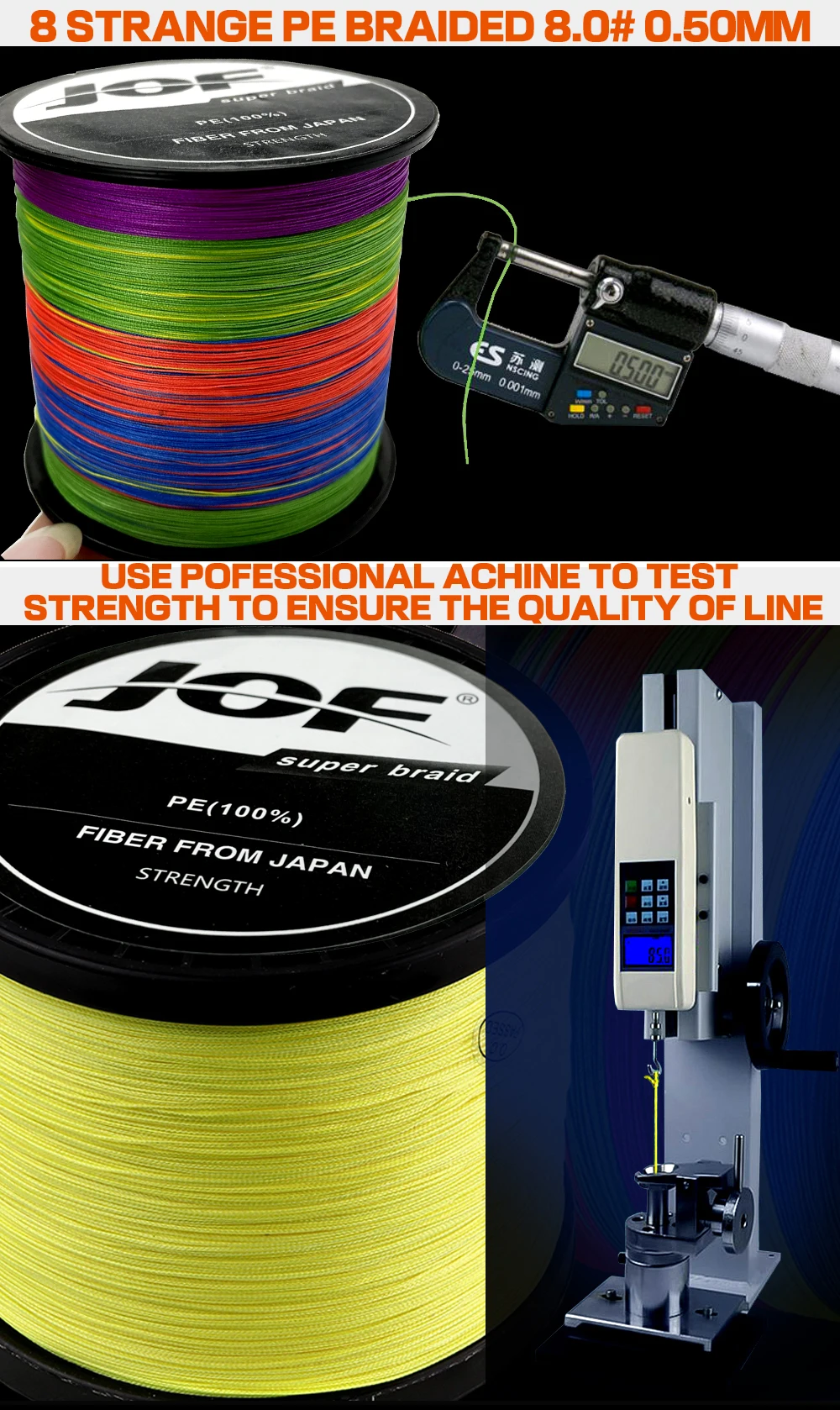 Experimente la fortaleza y calidad de la línea de pesca trenzada con JOP con su diseño trenzado de EP de 8 hilos probado para su durabilidad y confiabilidad