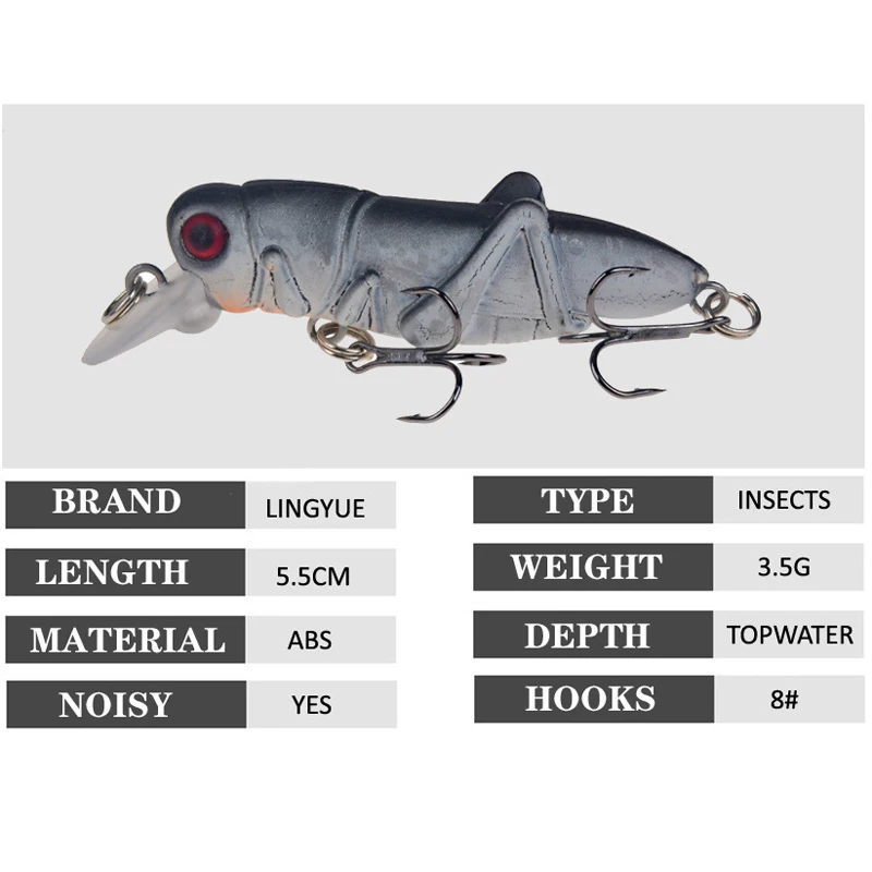 Señuelos de Pesca de insectos saltamontes, cebos duros de 55mm y 3,5g, Wobbler, cebo Artificial realista, 1 unids/lote - imagen 2