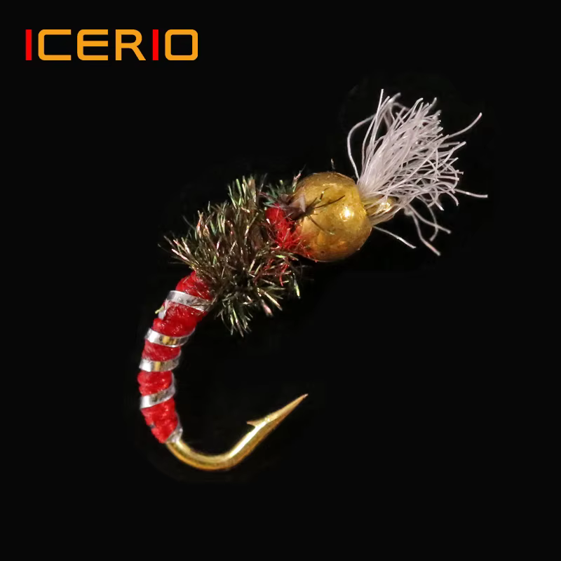 ICERIO 6PCS Bead Head Chironomid Ninfas Midge Moscas Pesca de trucha Señuelos con mosca # 14