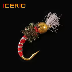 ICERIO 6PCS Bead Head Chironomid Ninfas Midge Moscas Pesca de trucha Señuelos con mosca # 14