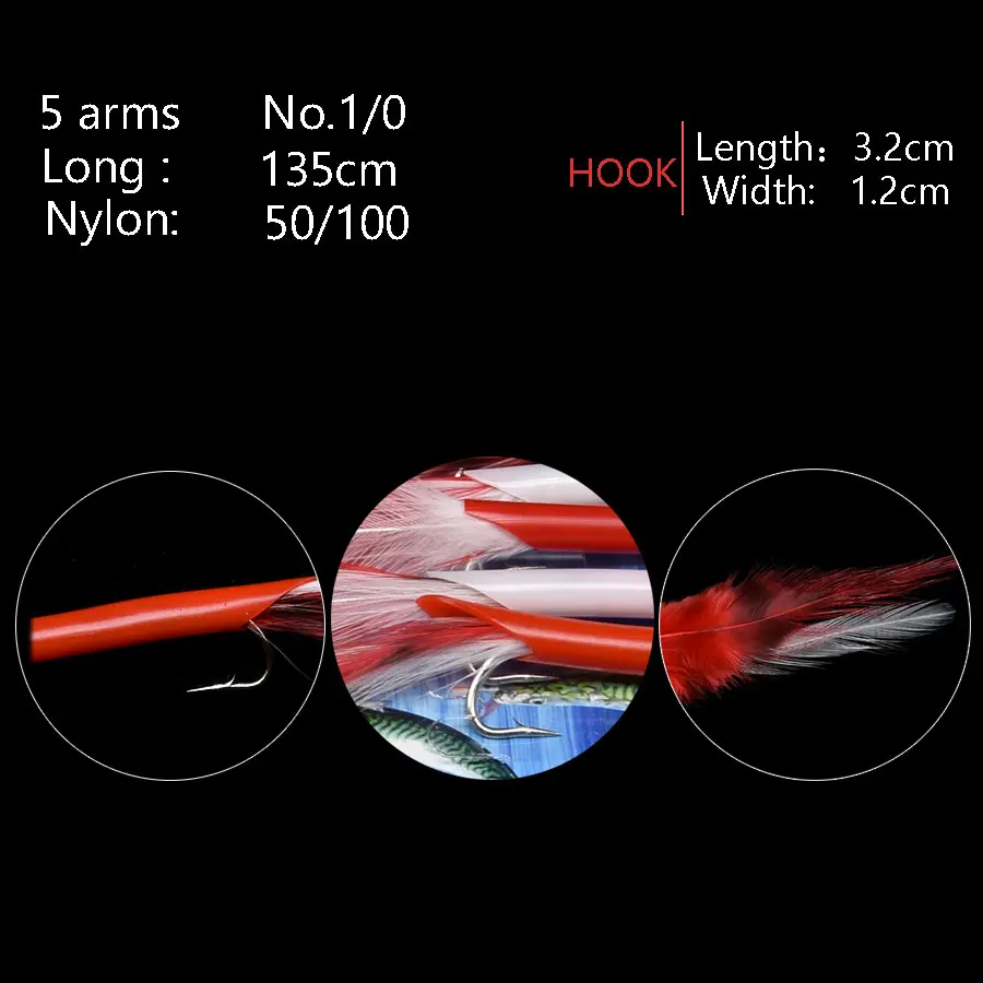 JYJ 10 bolsas Sabiki Rigs Señuelos de Pesca artificiales de agua salada cebo de mar luminoso caballa aparejos de Pesca anzuelos de cuerda señuelos de plumas - imagen 3