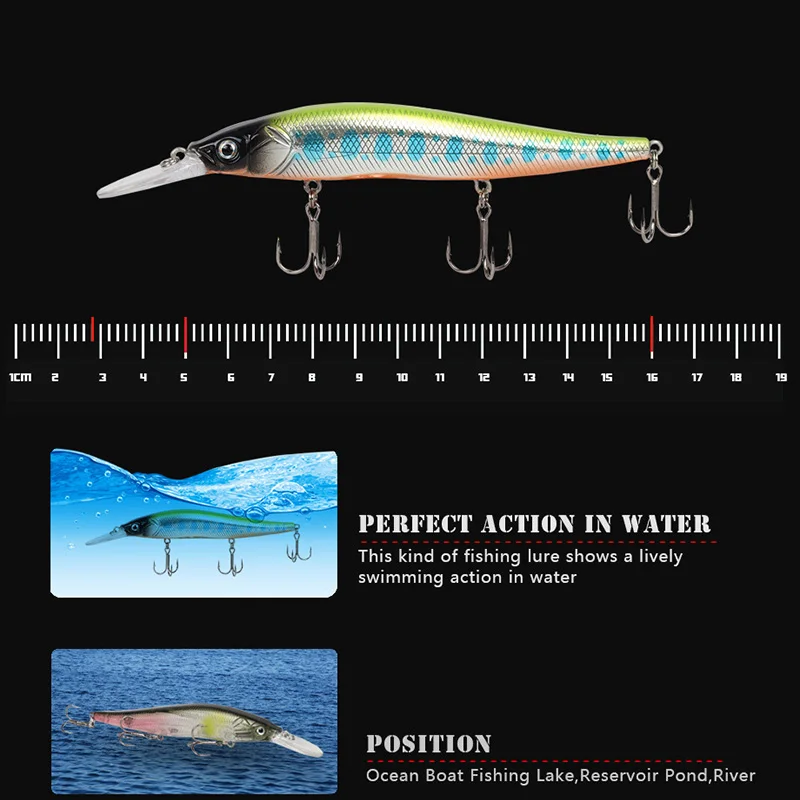 WDAIREN-Señuelos de Pesca de hundimiento lento, cebo duro Artificial, profundidad de 0-3m, aparejos de cebo de Lucio, 135mm, 15,5g - imagen 4