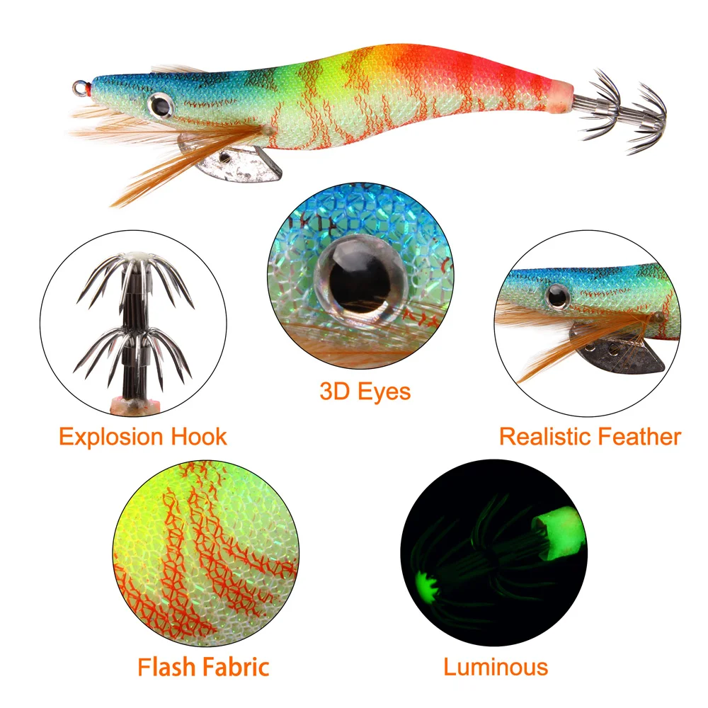 Señuelo de pesca de camarones de madera, plantilla de calamar, anzuelo de pesca, pulpo, sepia, señuelos de Jigging artificiales, cebo duro, 30 Uds./20 piezas Uds./10 Uds. - imagen 5