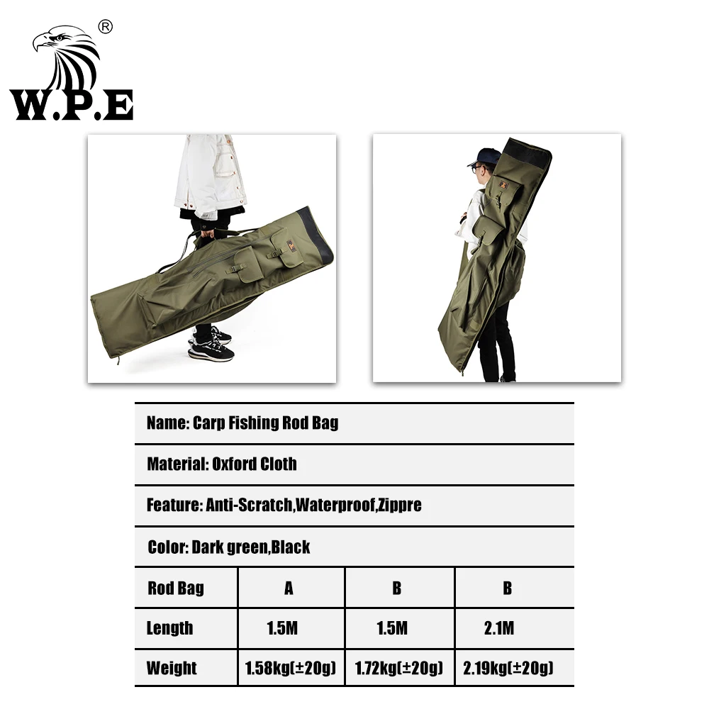 W.P.E-Bolsa de almacenamiento para caña de pescar, aparejos de pesca de tela Oxford plegable, bolsa grande para el vientre, 1,5 m/2,1 m