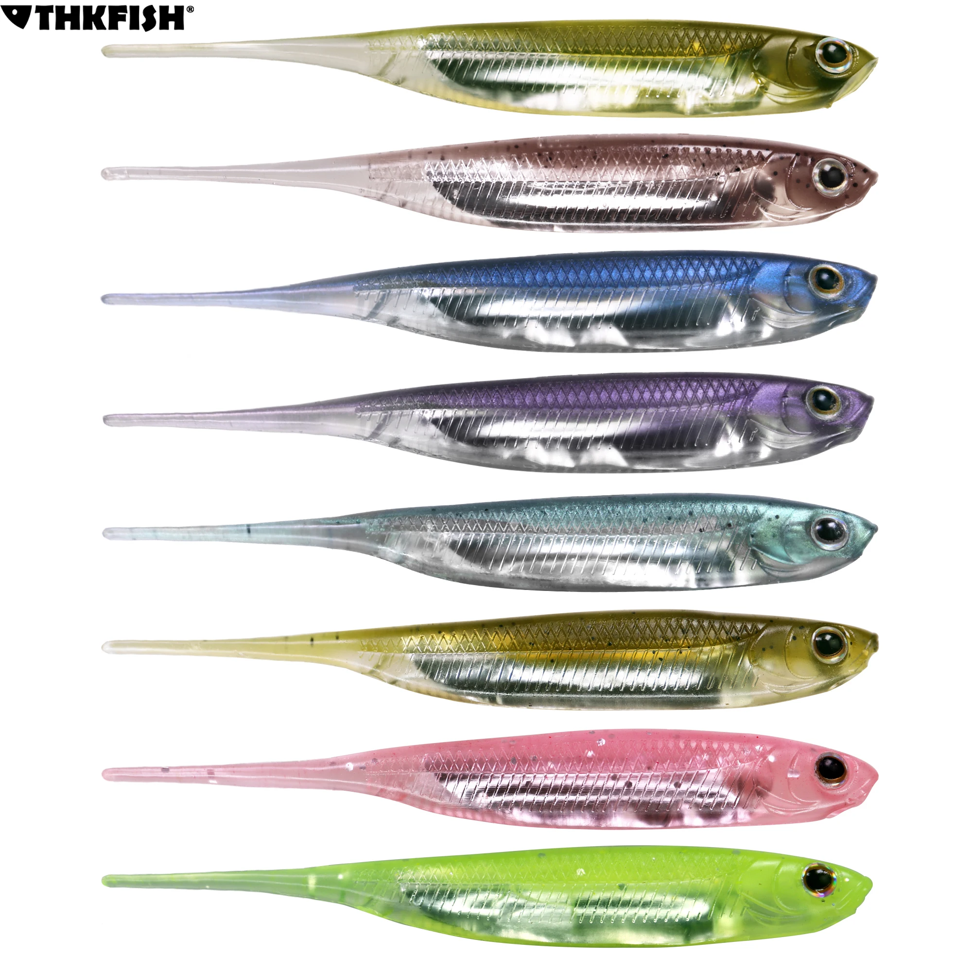 Señuelos blandos de pesca, 6 uds., 8cm, gusano Artificial suave, Swimbaits, señuelo de pesca, cebo de silicona, Pin, cola, Wobblers para pesca de lubina - imagen 3