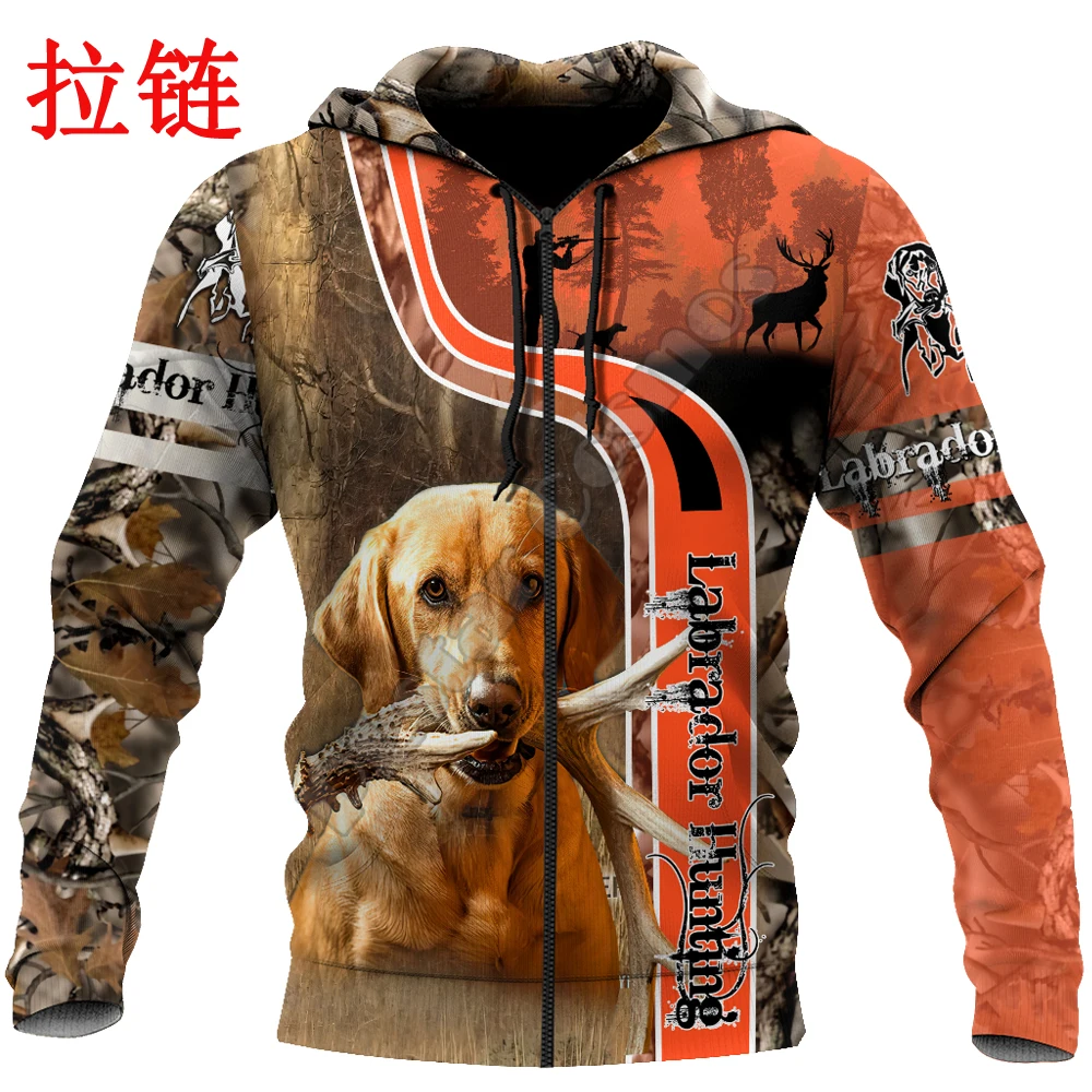 Animal perro caza Camo 3D completamente estampado hombres otoño Sudadera con capucha Unisex Sudadera con capucha Jersey con cremallera ropa de calle Casual KJ478 - imagen 4