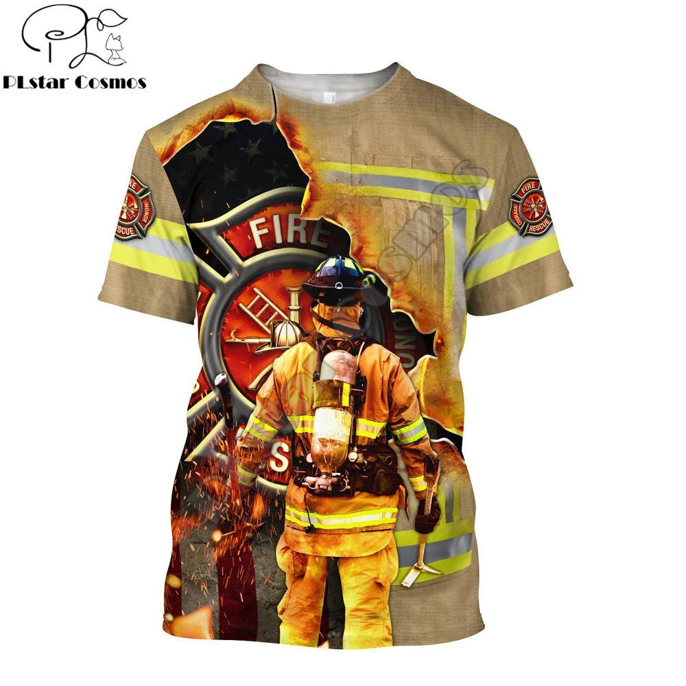 Camiseta Hipster de verano 2025 para hombre, camiseta de manga corta con estampado 3D de arte de bombero fuerte, camisetas informales Unisex TX0184 - imagen 2