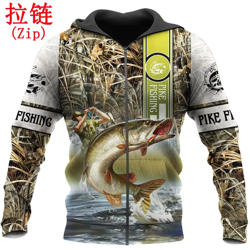 Sudadera con capucha con estampado 3D de pesca para hombre y mujer, Sudadera con capucha de moda Harajuku, chaqueta informal, jersey KJ025 - imagen 3