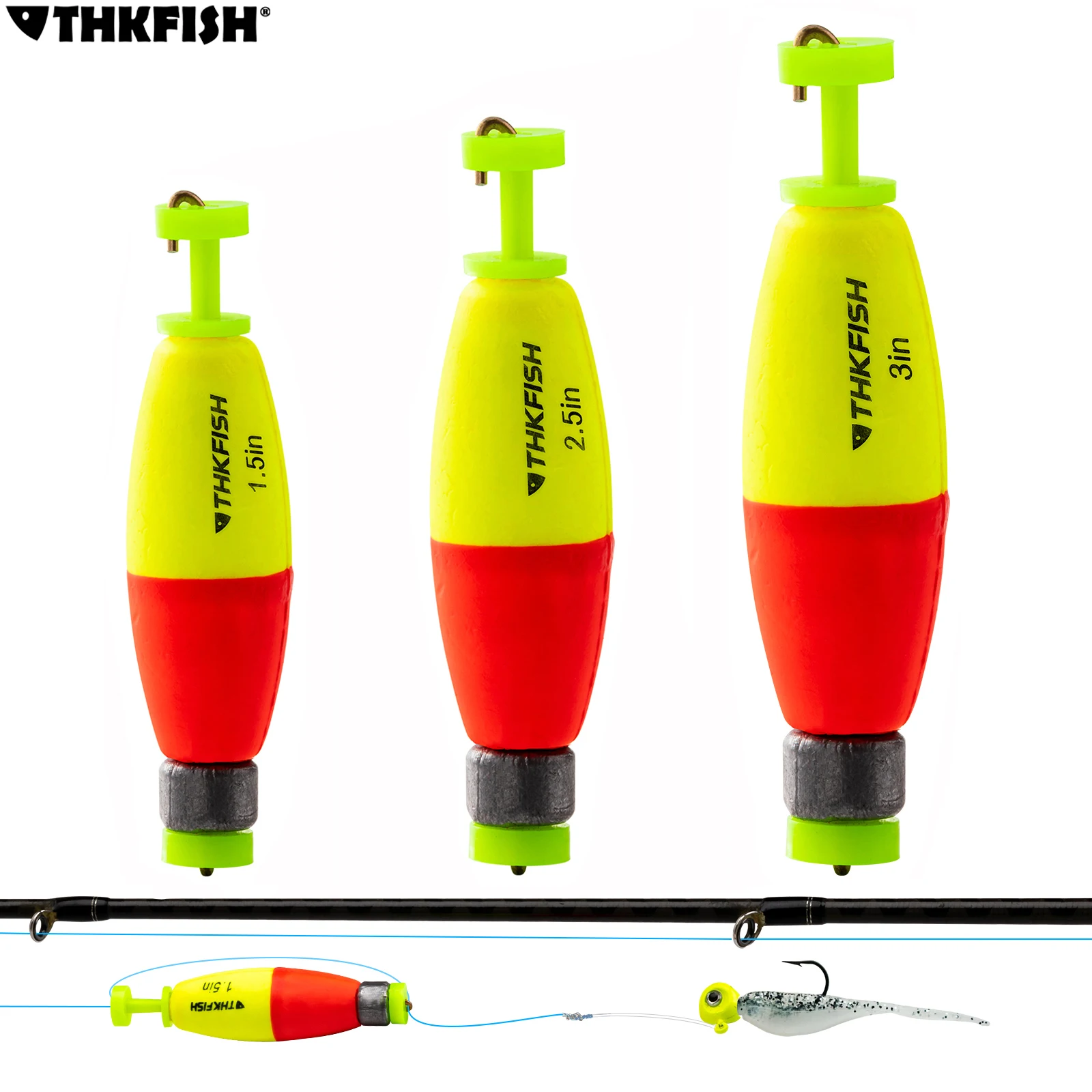 THKFISH 2 uds flotador de pesca Bobber 1,5 pulgadas 2,5 pulgadas 3 pulgadas espuma EVA resbaladiza Bobbers forma de cigarro flotadores de pesca de mar boyas de agua dulce