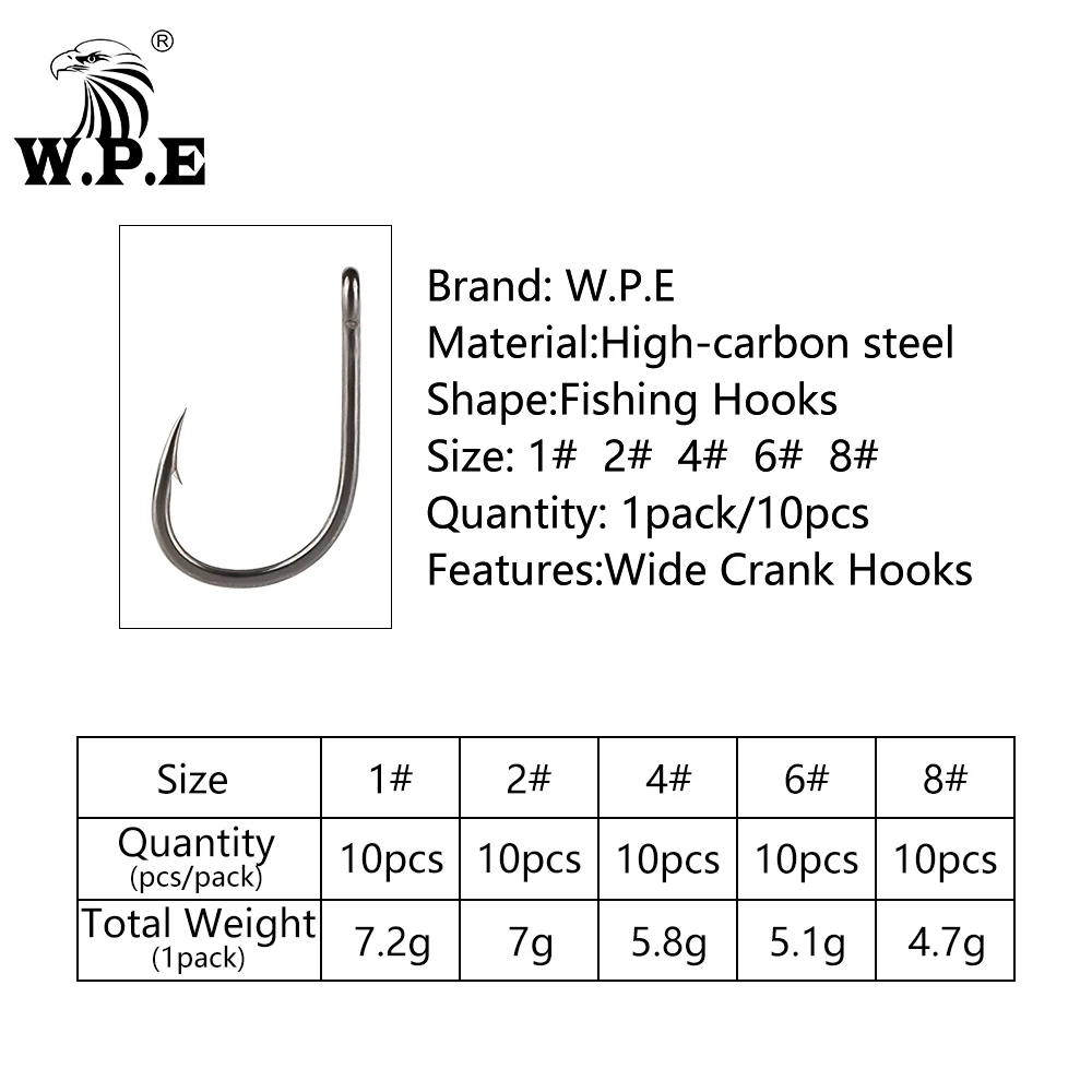 W.P.E BKK-anzuelos de pesca con púas, 30 unids/lote, 1 #-8 #, anzuelos circulares de acero inoxidable, anzuelo de pesca de carbono, aparejos de pesca de carpa - imagen 5