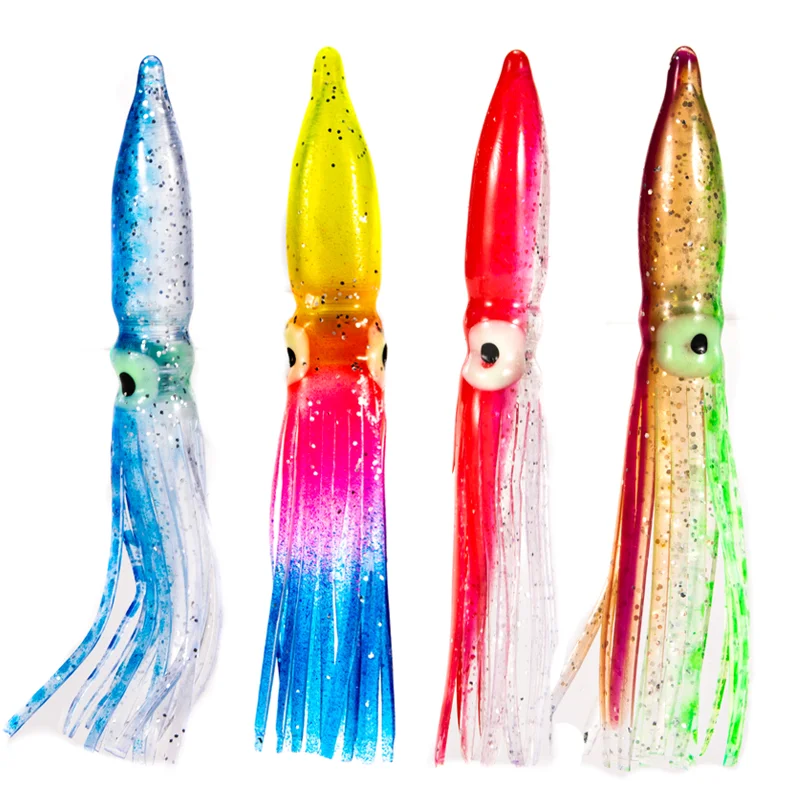 Señuelos de Pesca de faldas de calamar suave, cabeza de Jigs de PVC, sábalo de silicona Artificial, aparejos de Pesca, 8cm, 10 Uds. - imagen 5