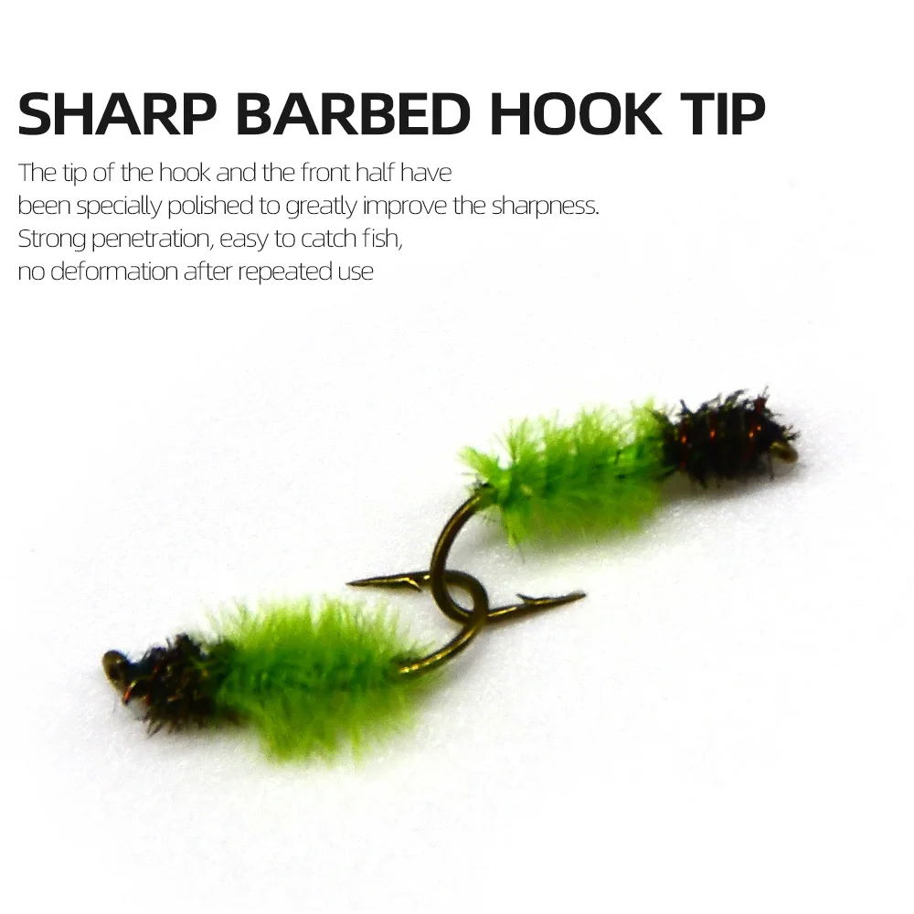 MNFT 10PCS # 12 señuelos de pesca de trucha con moscas de ninfas Midge de oruga verde - imagen 2