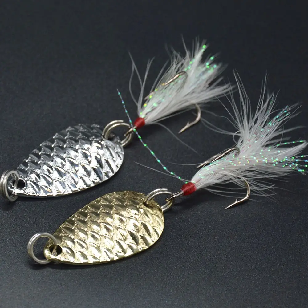 Señuelos tipo cuchara de pesca, anzuelo triple con plantillas de Metal de plumas, cebo duro de 9g, 13g, señuelos artificiales, lote de 2 piezas - imagen 3