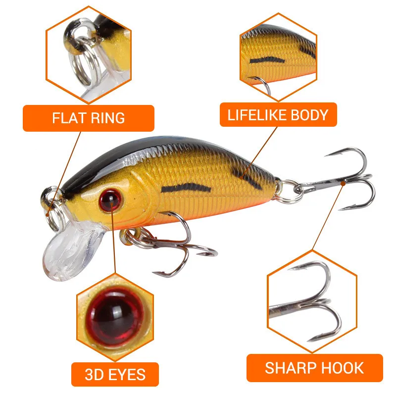 Señuelos flotantes de pesca de pececillos, cebo de plástico Artificial de calidad, 5cm, 3,6g, aparejos de pesca de lubina, carpa y Lucio, 1 unidad