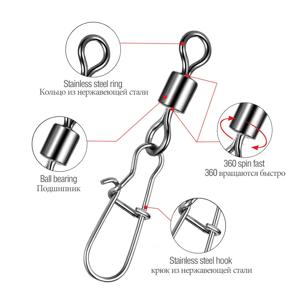 Accesorios de pesca de Lucio, Pin conector de rodamiento giratorio de acero inoxidable, anzuelo a presión, señuelo, aparejos giratorios, 10/50 Uds. - imagen 4