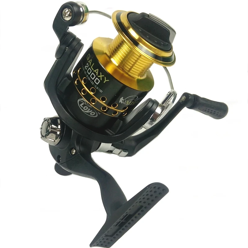 Carrete de pesca giratorio Galaxy 2000 de alta calidad, rodamiento de bolas de metal, 10 + 1, relación de engranaje 5,2: 1, reell rápido negro