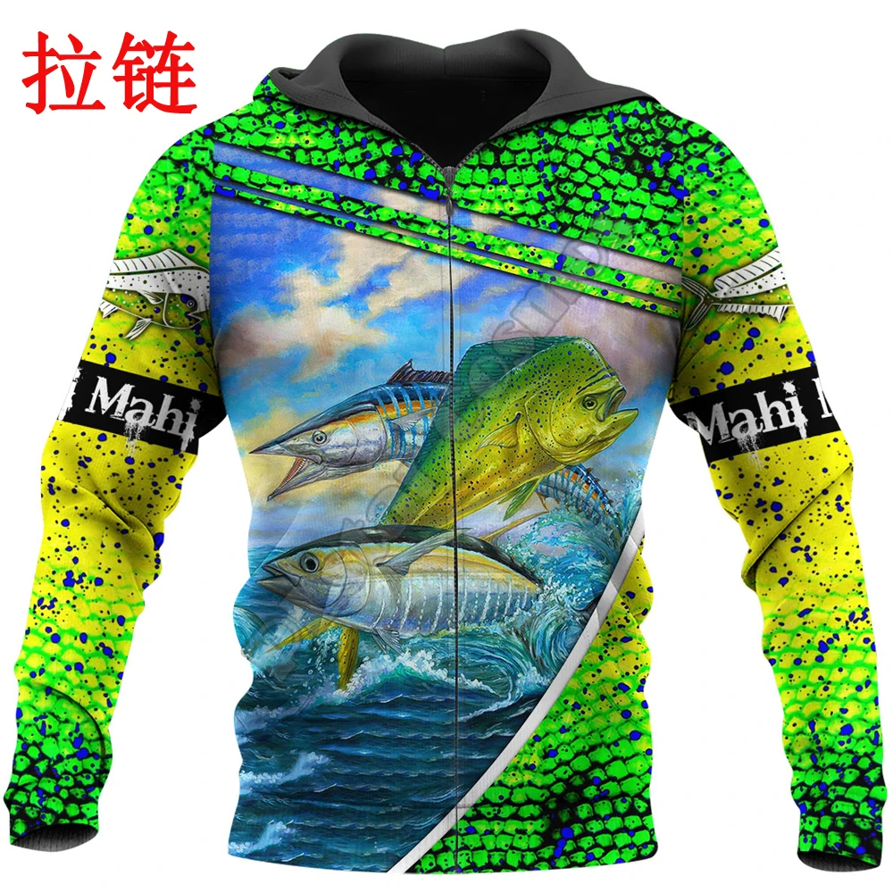 Mahi-Sudadera con capucha y estampado 3D para hombre, ropa de calle Unisex, chaqueta informal con cremallera, Jersey KJ602, otoño - imagen 3