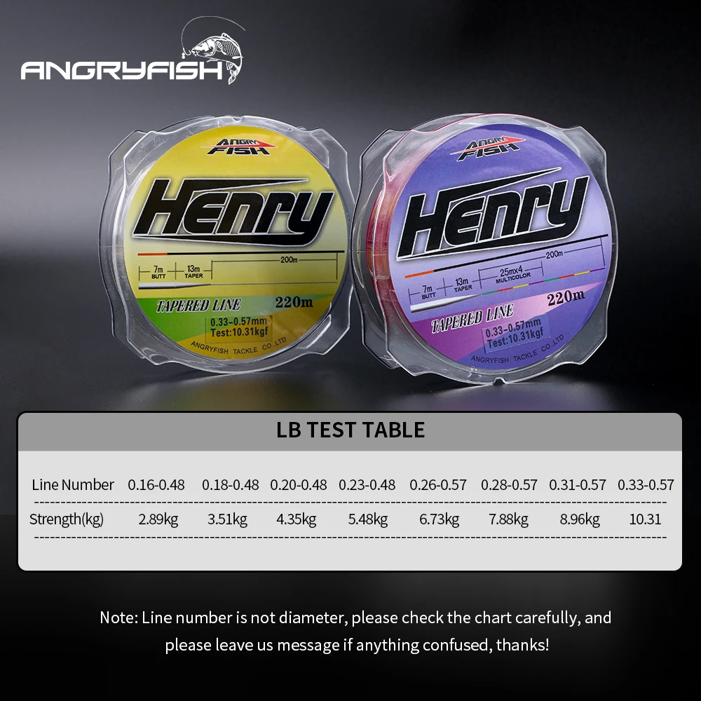 Angryfish-sedal de pesca deportivo, línea cónica de nailon, serie Henry de 220m, línea Popular de fuerte resistencia - imagen 3
