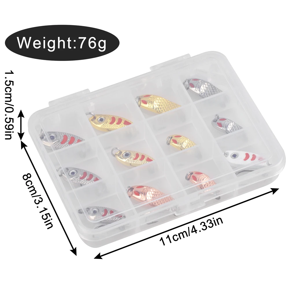 Juego de señuelos de cuchara de pesca, cebos de Metal duro con gancho único afilado para trucha, perca, señuelo de cebo Artificial Walleye, 12 uds./24 uds. - imagen 5