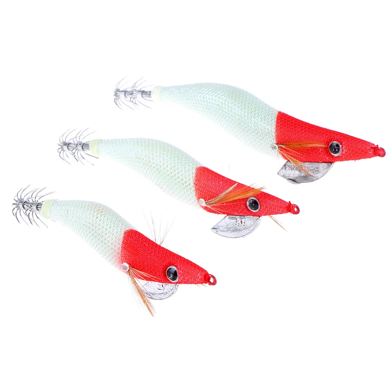 1 Uds. Señuelo de camarones de madera Artificial, anzuelos de calamar 2,5 #   3.0 #   3.5 #   Sonajero luminoso pulpo sepia señuelo Pesca aparejos de Pesca - imagen 2