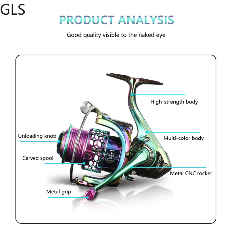 Rueda de pesca de Metal, accesorio de pesca de balancín de Metal CNC serie 800 1500 2500, Ratio de engranaje 5,0: 1, carrete giratorio 5 + 1BB, Multicolor, novedad - imagen 4