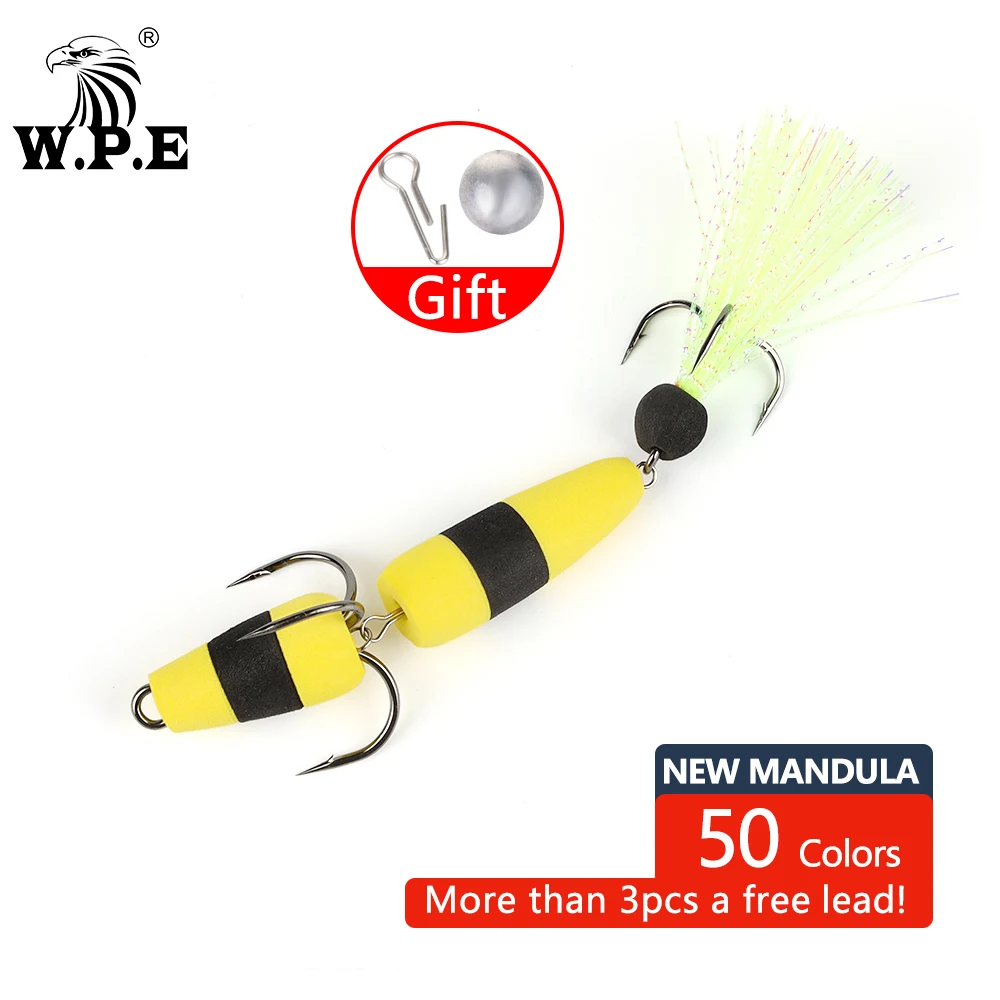 W.P.E nuevo MANDULA 50 colores tamaño L señuelo de lubina pesca suave señuelo de lubina densidad espuma cebos de natación 5g con 2 anzuelos triples 2/0 #   2 #