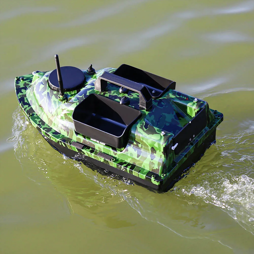 Barco teledirigido inalámbrico de camuflaje, barco de cebo de pesca con GPS, actualización de 3 tolvas, gancho/poste de cebo con bolso, 500M - imagen 5