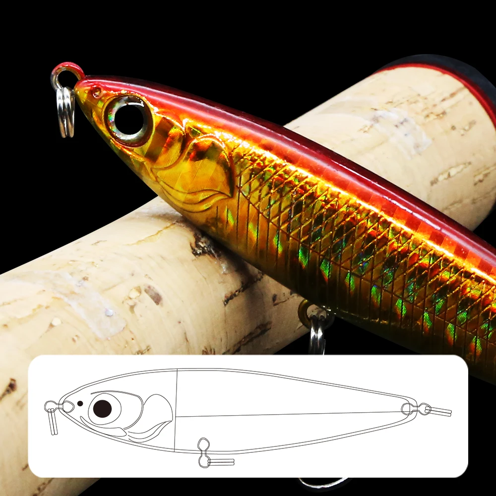 Señuelos de Pesca con lápiz, cebo Artificial de hundimiento luminoso, anzuelos triples de plumas, 8,5 cm, 16g - imagen 4