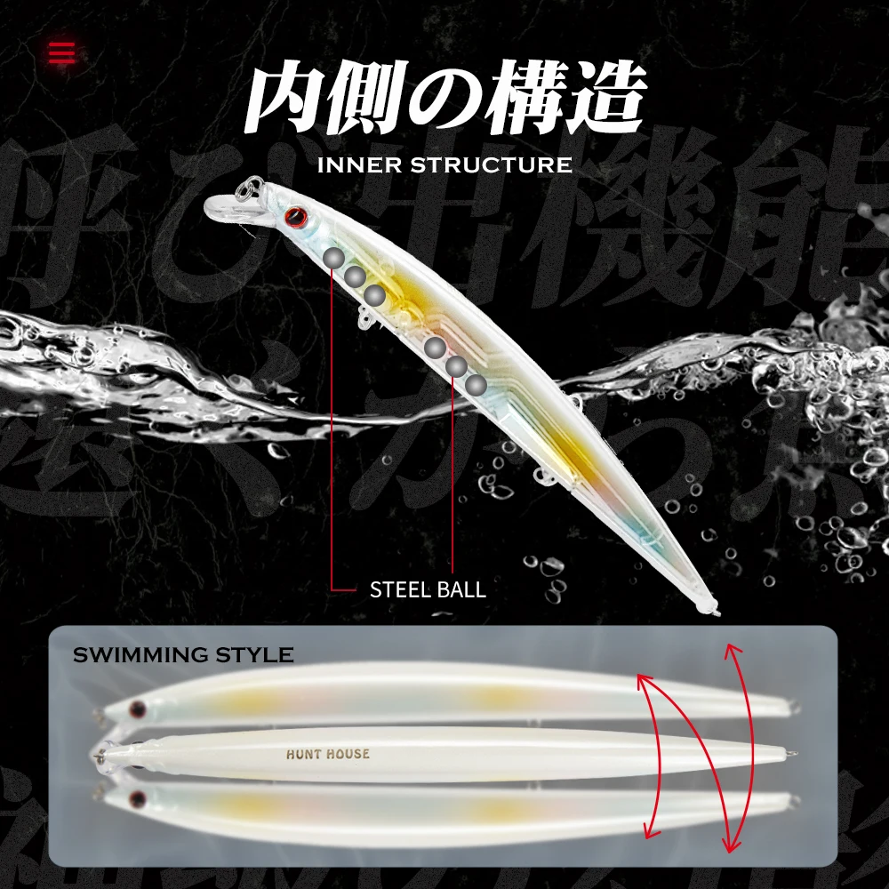 Hunthouse jerk minnow 210mm/34g señuelo de fundición larga minnow flotante pesca jerkbaits cuerpo acero inoxidable hardcore minnow 210 - imagen 2