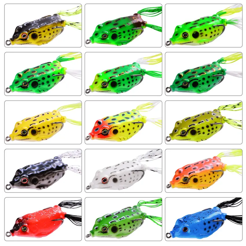 Destemas de pesca de rana diversos y coloridos para aventuras versátiles