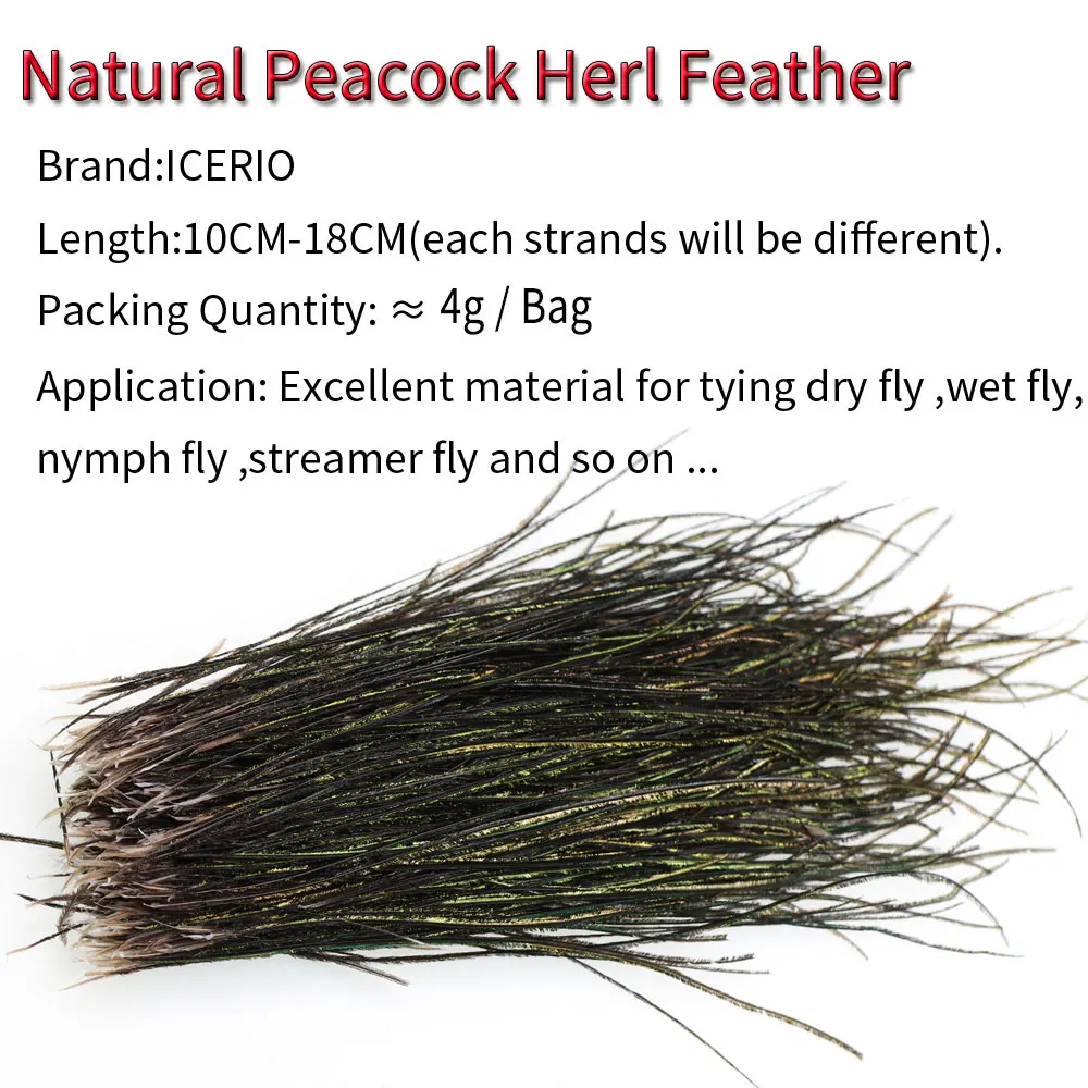 ICERIO-Serpentinas de alambre de plumas de pavo real, Material Natural verde oliva, para atar moscas, ninfas, 1 paquete - imagen 2