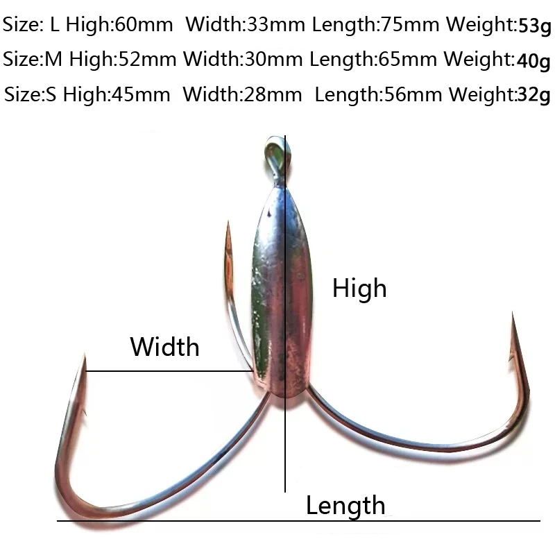 Anzuelos triples de pesca afilados con plomo, peso de plomo, herramientas, accesorios, 32g, 40g, 53g, 60g, 1 ud. - imagen 5