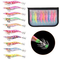 Anzuelo luminoso de calamar, Señuelos de Pesca duros artificiales de madera, 10cm-13,5 cm, 10 unidades