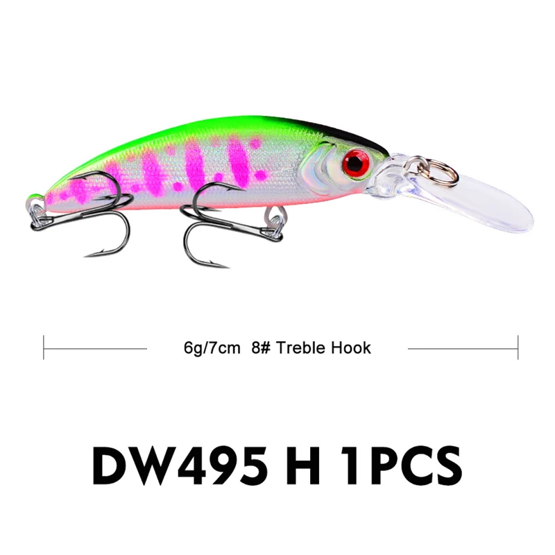 Señuelo de pesca con forma de pececillo, cebo de 6g/7cm, anzuelos de plástico duro con ojos 3D, 1 piezas - imagen 5