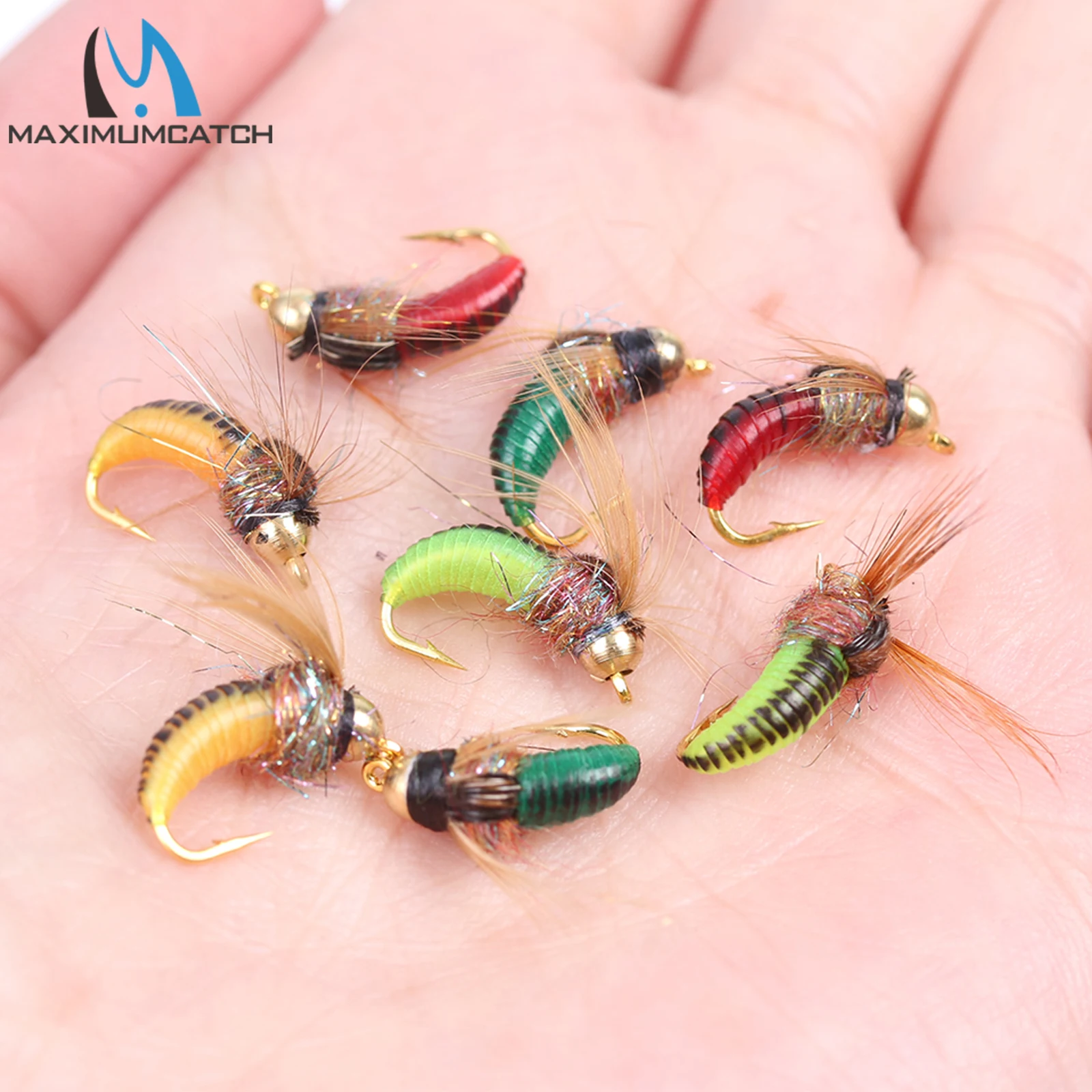 Maxcatch-señuelo de pesca de insectos artificiales, cabeza de cuentas de latón, ninfa, Scud, gusano, trucha, hundimiento rápido, 8 piezas, #12 - imagen 3