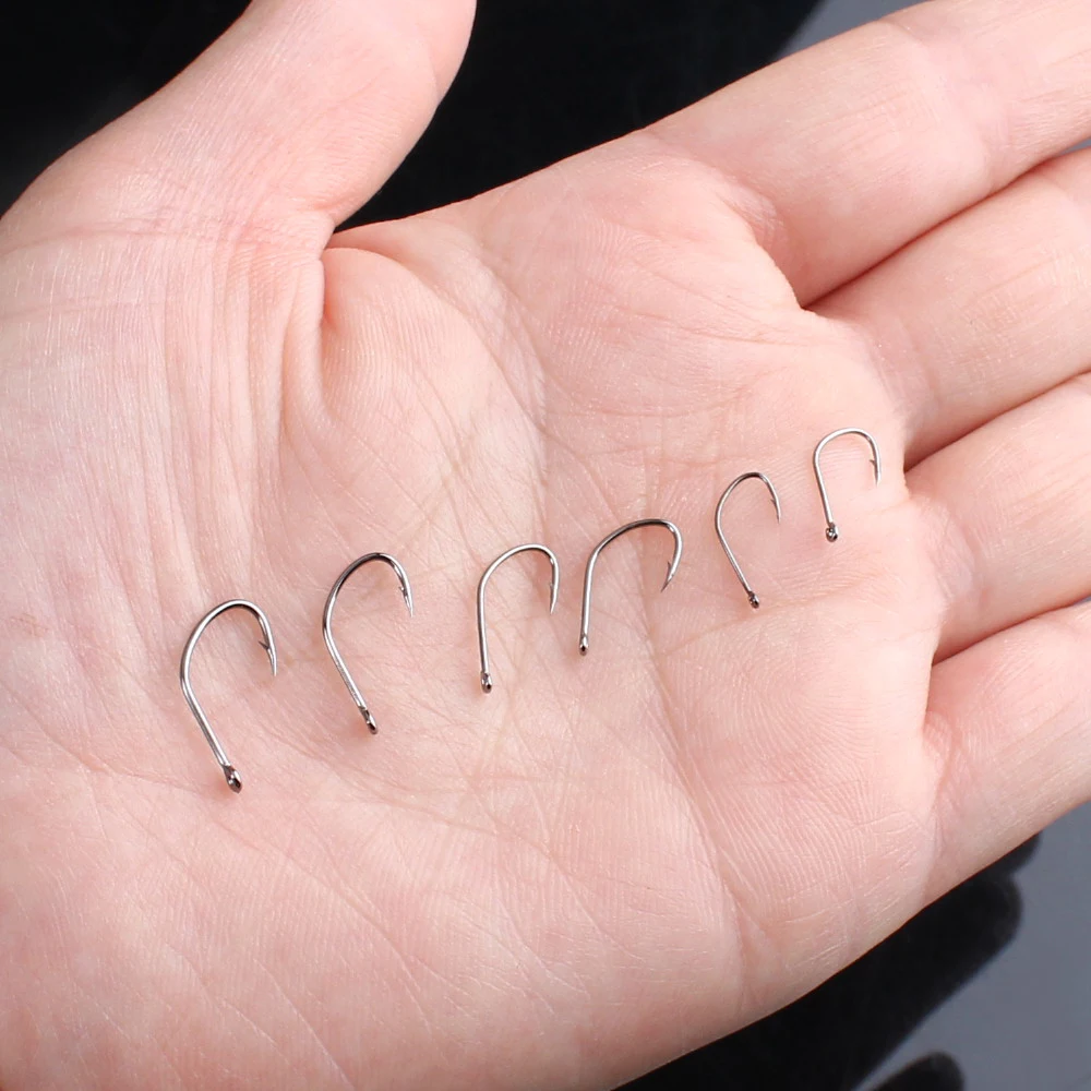 FISH KING-anzuelo de pesca de acero con alto contenido de carbono, 100 piezas, con ojo, púas de agua dulce, accesorios para carpa individual - imagen 5