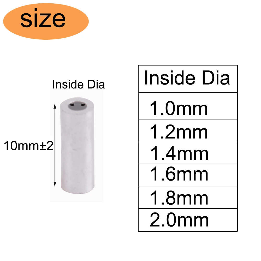 Manguito de crimpado de aluminio redondo blanco, 2000mm ~ 1,0mm, línea de conector de pesca, accesorios de tubo de pesca, aparejos, 2,0 Uds./lote - imagen 2