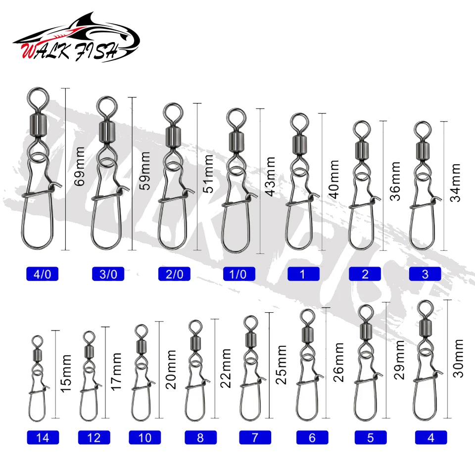 WALK FISH-accesorios de pesca de Lucio, Pin conector de rodamiento giratorio de acero inoxidable, anzuelo a presión, señuelo, aparejos giratorios, 50 Uds. - imagen 3