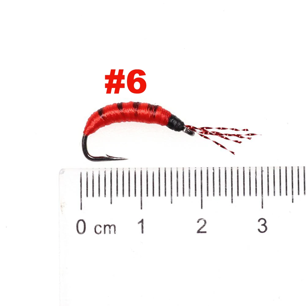 Bimoo 6 unids/lote # 6 Rainbow Brown Brook Trout Greyling Caddis Señuelos de ninfa Buzzers Red Miracle Midge Pesca Moscas - imagen 2