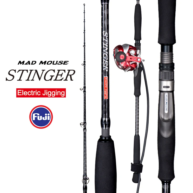 Nuevo Japón piezas completas fuji MADMOUSE Stinger caña de Jigging eléctrica 1,9 M peso de plantilla 300g 400g caña de barco de fundición caña de pescar en el océano